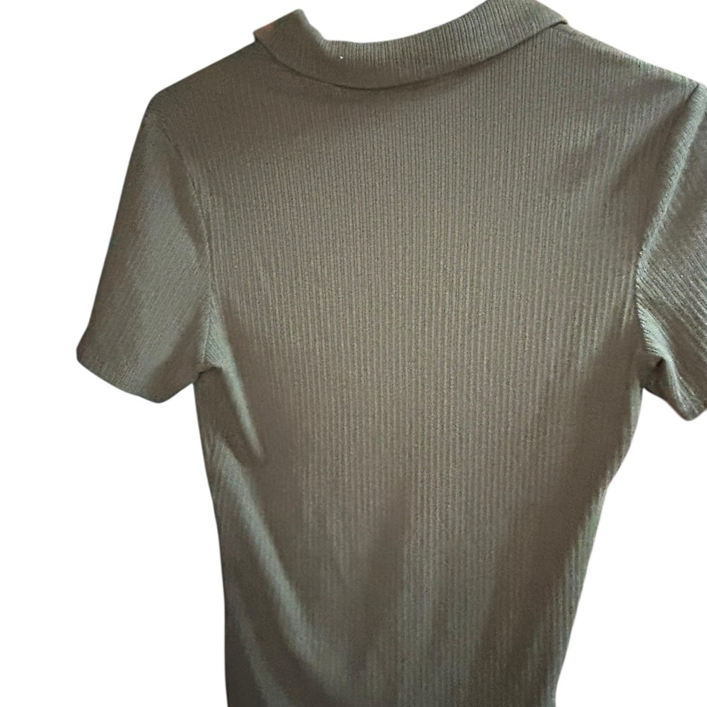 Olive Ribbed Polo Button-Front Tee - Picture 2 of 4